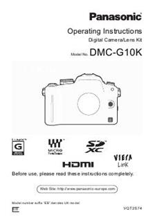 Panasonic Lumix G10 manual. Camera Instructions.